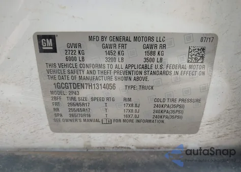 2017 Chevrolet Colorado Z71 из США, поврежденный, VIN 1GCGTDEN7H1314056